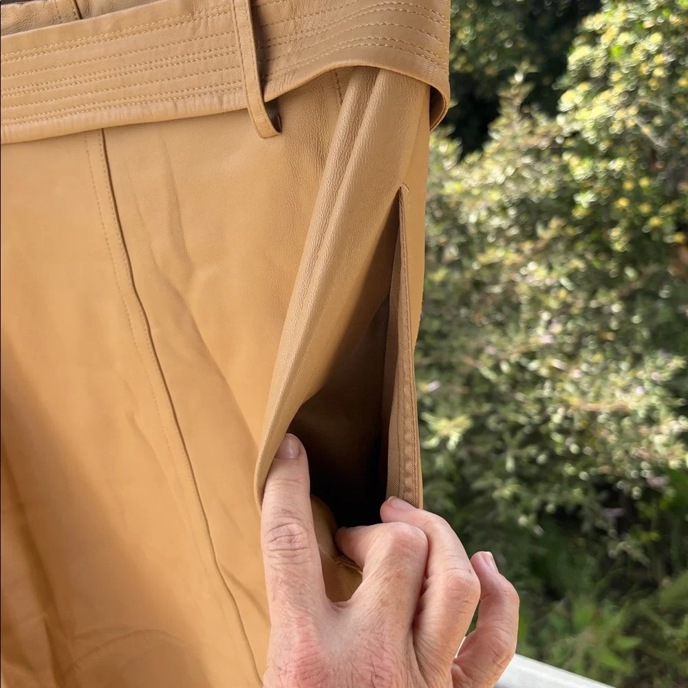 Vince Camel Tie-Belt Midi Skirt in leather - Picture 5 of 5